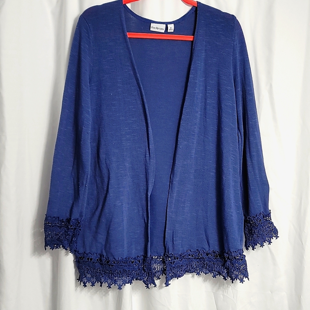 Open front cardigan with detail crochet trim